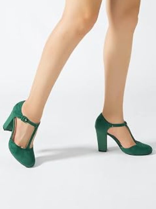 branded Shoes - Women's T-Strap Mary Jane Pumps, Chunky Heel, Vintage Style, Cut Out, 3.54 Inch